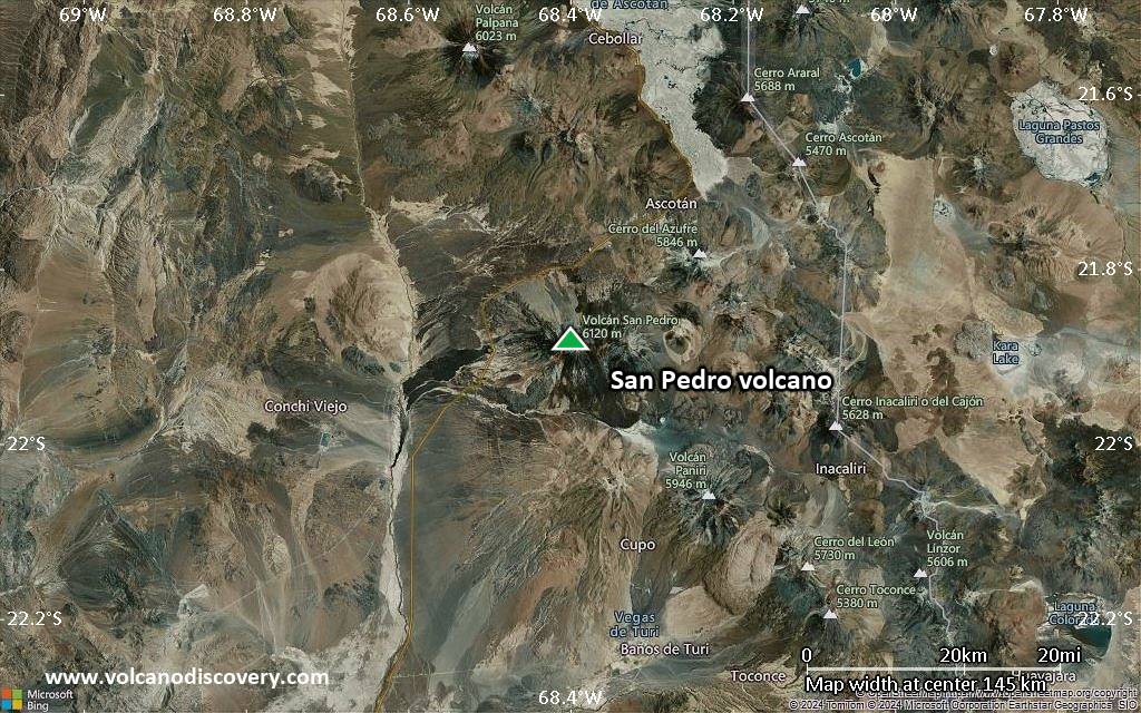 Satellite/aerial-type map of San Pedro volcano (local scale small)