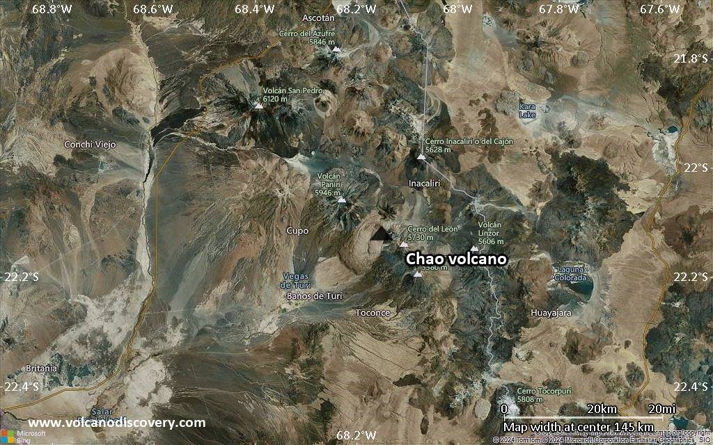 Satellite/aerial-type map of Chao volcano (local scale small)