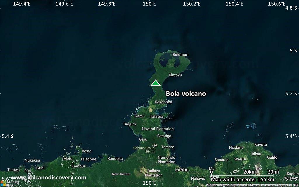 Satellite/aerial-type map of Bola volcano (local scale small)