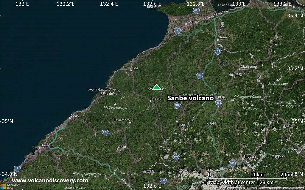 Satellite/aerial-type map of Sanbe volcano (local scale small)