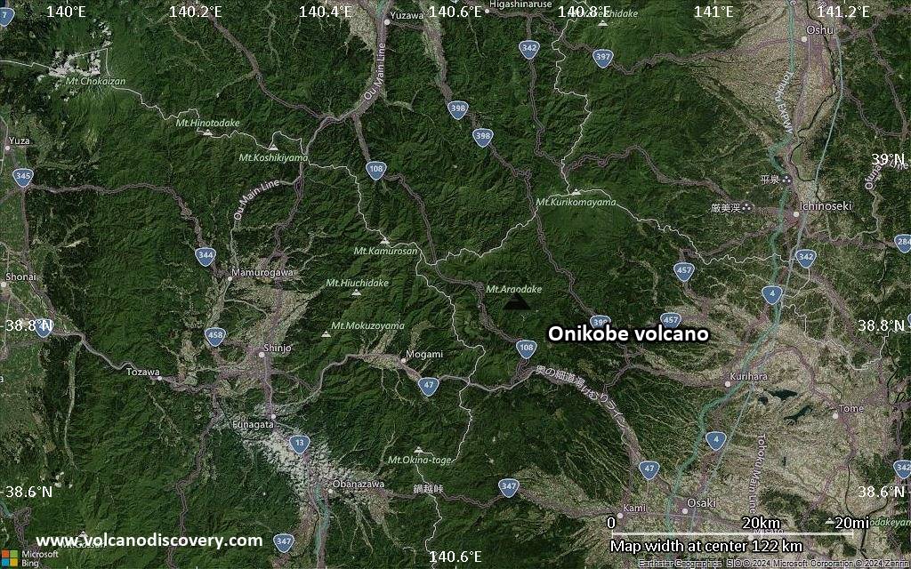 Satellite/aerial-type map of Onikobe volcano (local scale small)