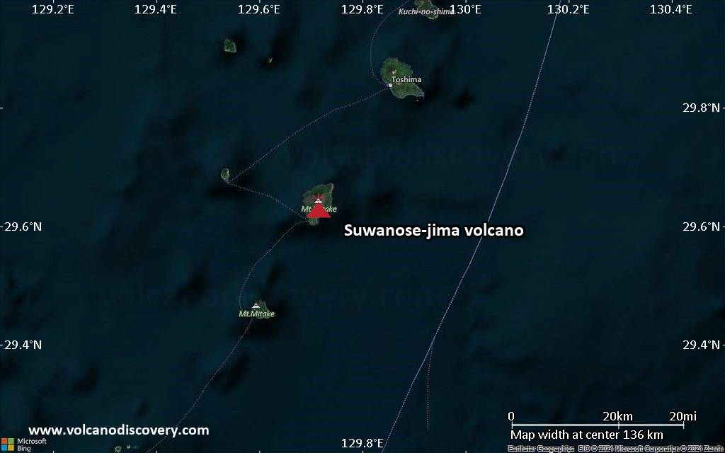 Satellite/aerial-type map of Suwanose-jima volcano (local scale small)
