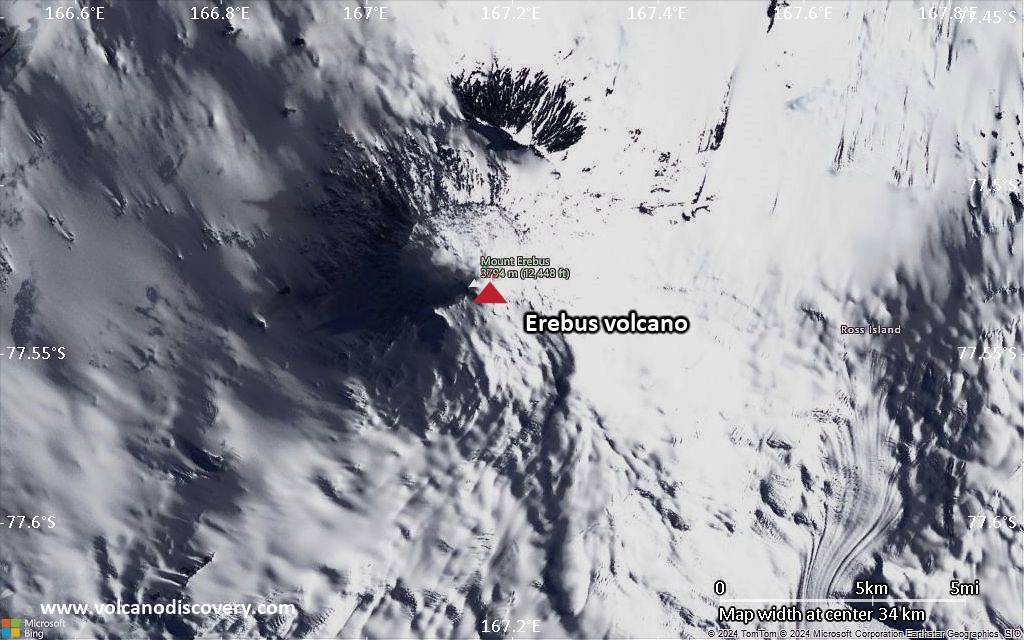 Satellite/aerial-type map of Erebus volcano (local scale small)
