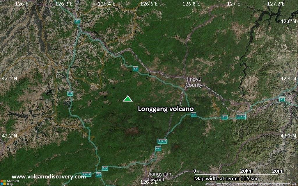 Satellite/aerial-type map of Longgang volcano (local scale small)