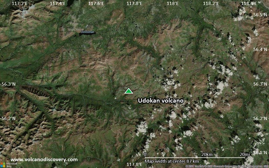 Satellite/aerial-type map of Udokan volcano (local scale small)