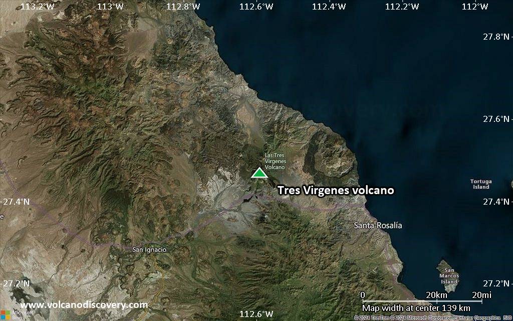 Satellite/aerial-type map of Tres Virgenes volcano (local scale small)