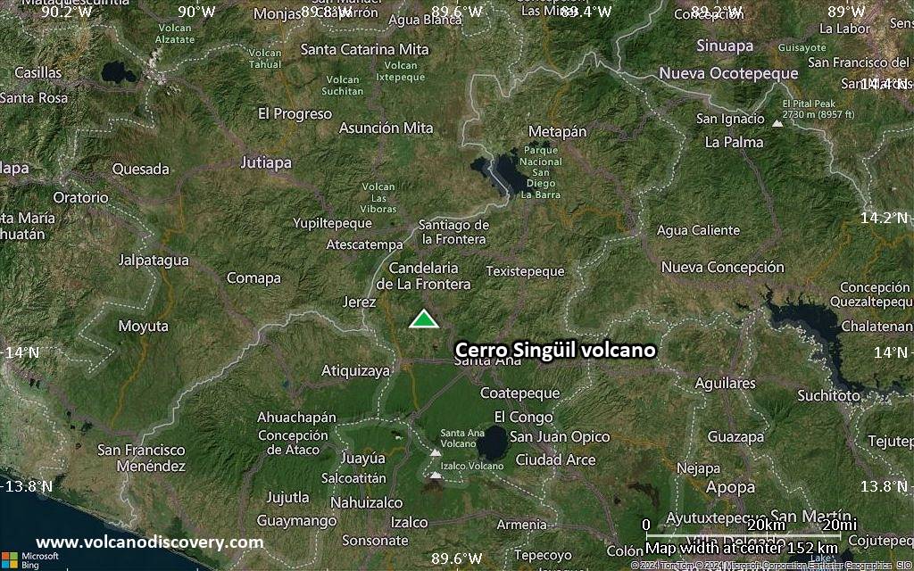 Satellite/aerial-type map of Cerro Singüil volcano (local scale small)