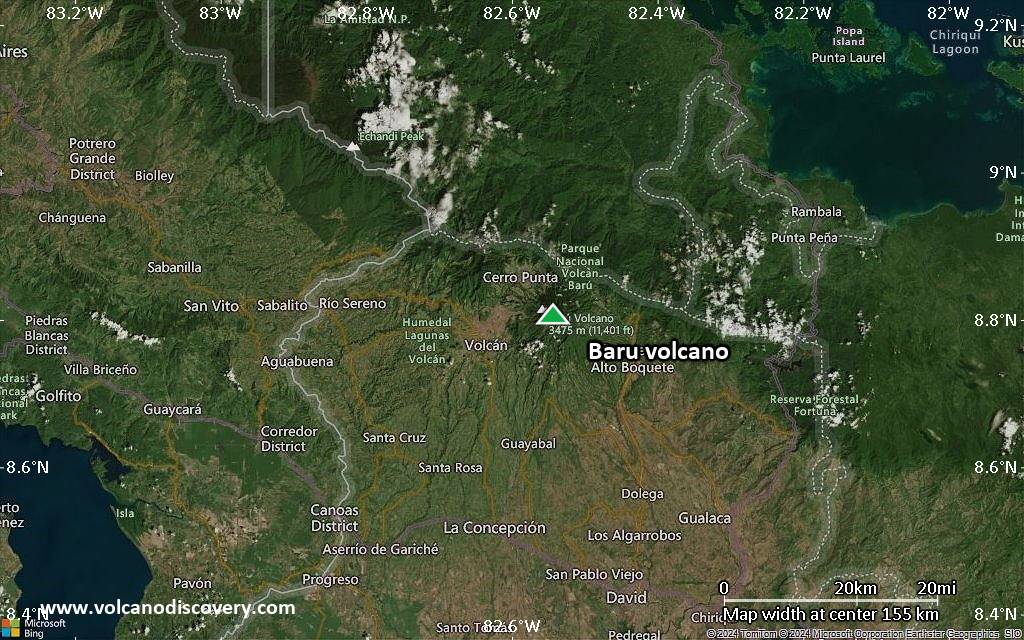 Satellite/aerial-type map of Baru volcano (local scale small)