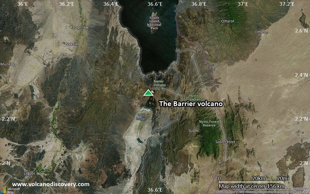 Satellite/aerial-type map of The Barrier volcano (local scale small)