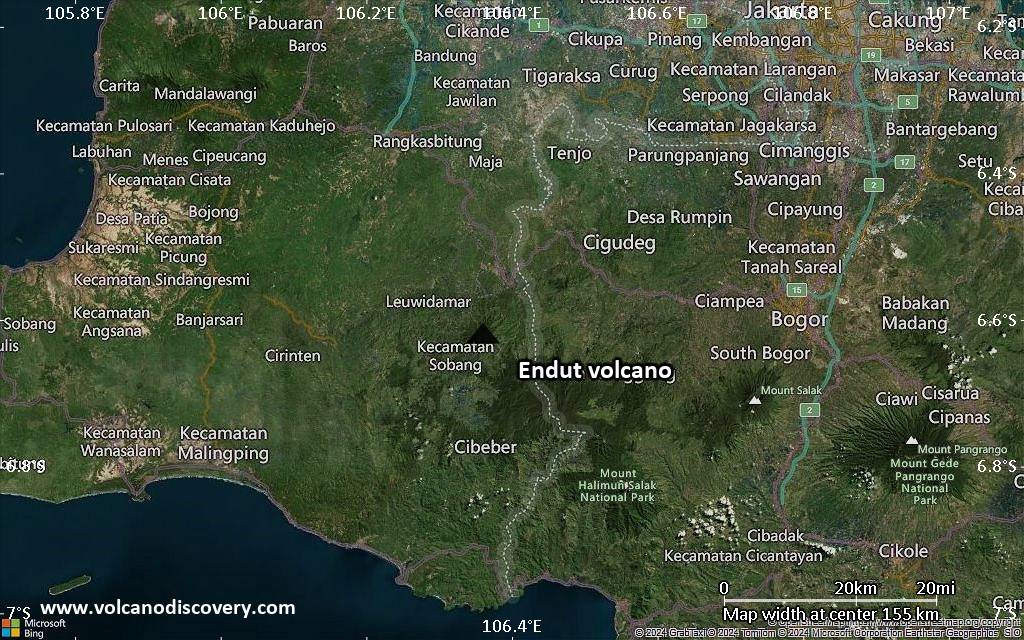 Satellite/aerial-type map of Endut volcano (local scale small)