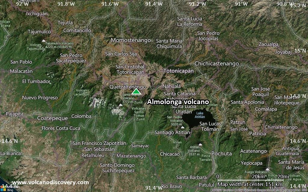 Satellite/aerial-type map of Almolonga volcano (local scale small)