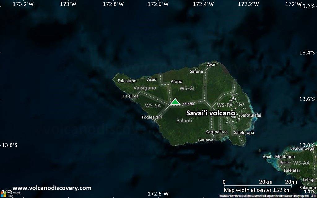 Satellite/aerial-type map of Savai'i volcano (local scale small)