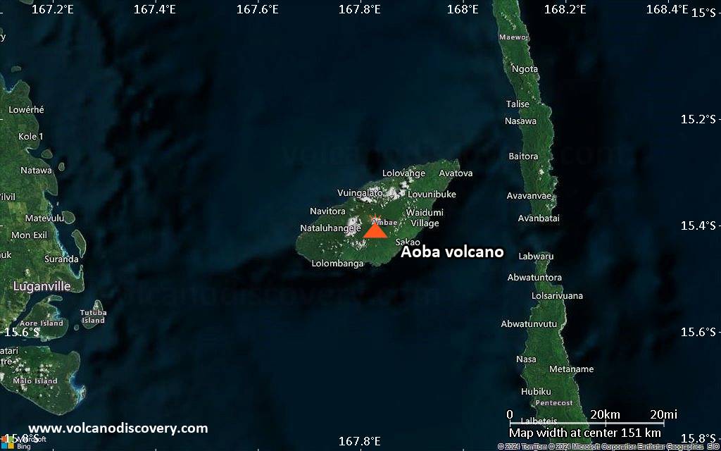 Satellite/aerial-type map of Aoba volcano (local scale small)