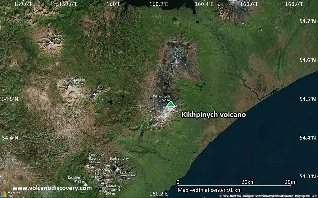 Satellite/aerial-type map of Kikhpinych volcano (local scale small)