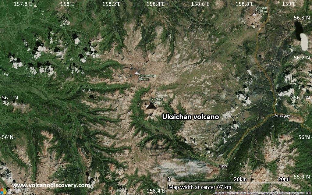 Satellite/aerial-type map of Uksichan volcano (local scale small)