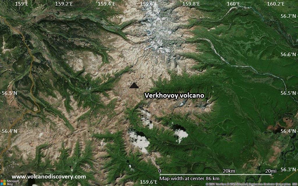 Satellite/aerial-type map of Verkhovoy volcano (local scale small)