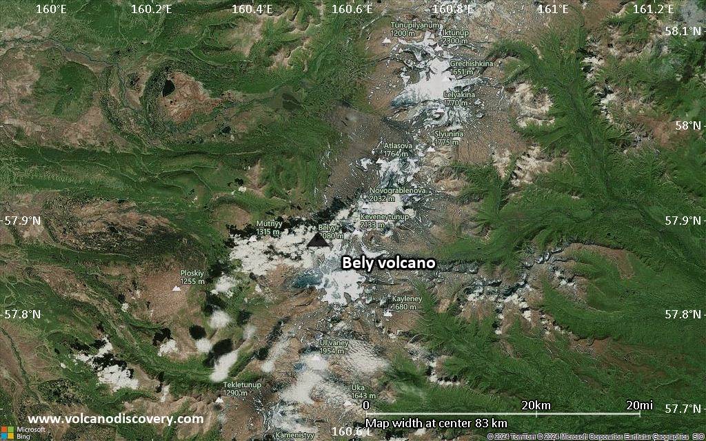 Satellite/aerial-type map of Bely volcano (local scale small)