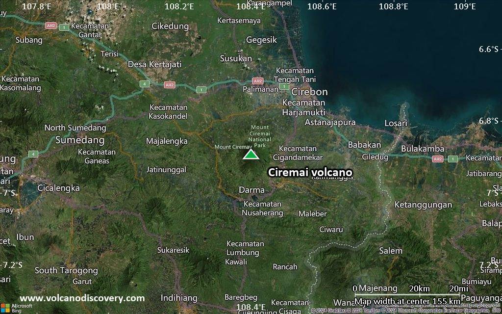 Satellite/aerial-type map of Ciremai volcano (local scale small)