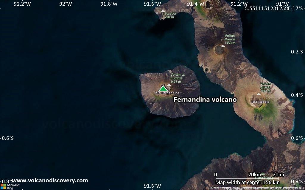 Satellite/aerial-type map of Fernandina volcano (local scale small)