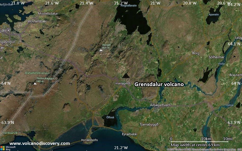 Satellite/aerial-type map of Grensdalur volcano (local scale small)