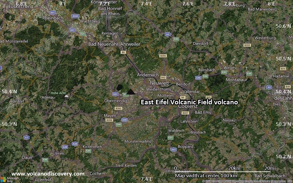 Satellite/aerial-type map of East Eifel Volcanic Field volcano (local scale small)