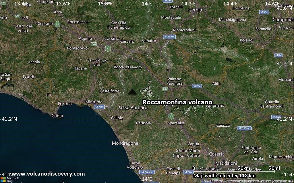 Satellite/aerial-type map of Roccamonfina volcano (local scale small)