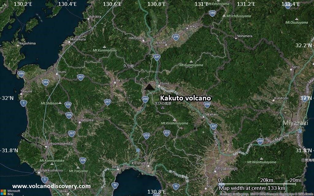 Satellite/aerial-type map of Kakuto volcano (local scale small)