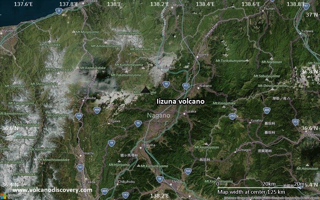 Satellite/aerial-type map of Iizuna volcano (local scale small)