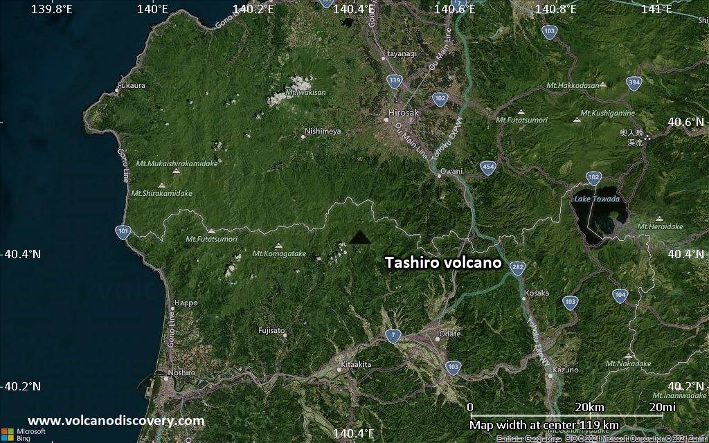 Satellite/aerial-type map of Tashiro volcano (local scale small)