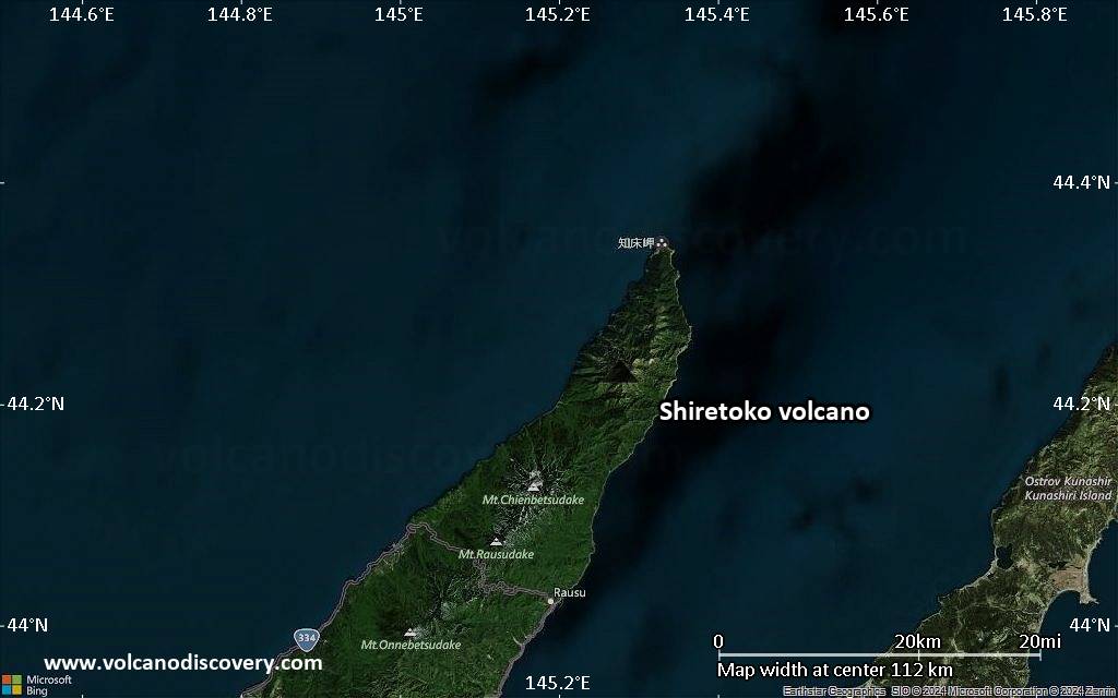 Satellite/aerial-type map of Shiretoko volcano (local scale small)