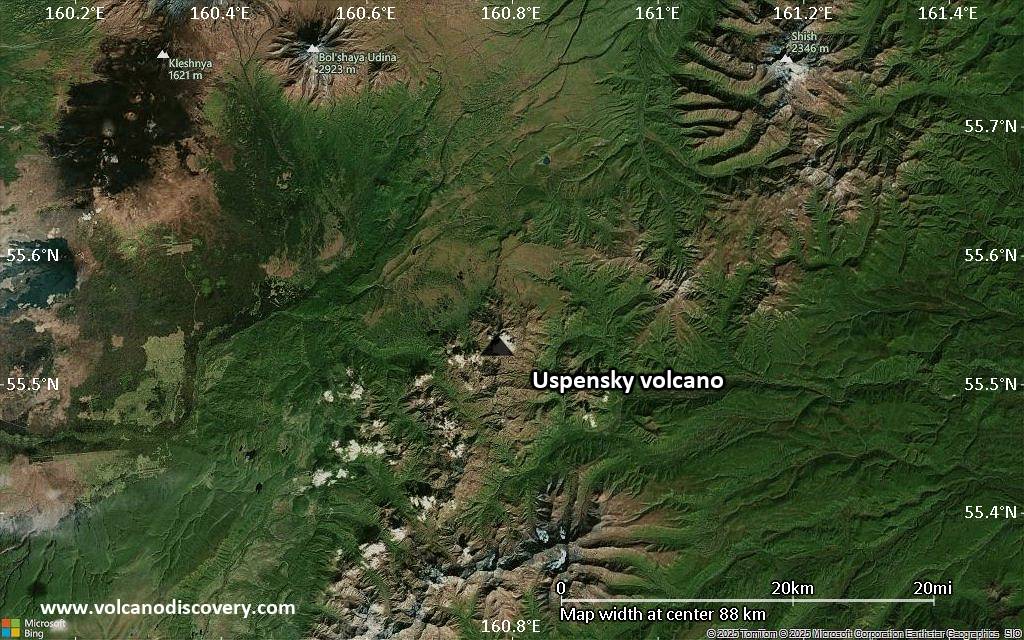 Satellite/aerial-type map of Uspensky volcano (local scale small)