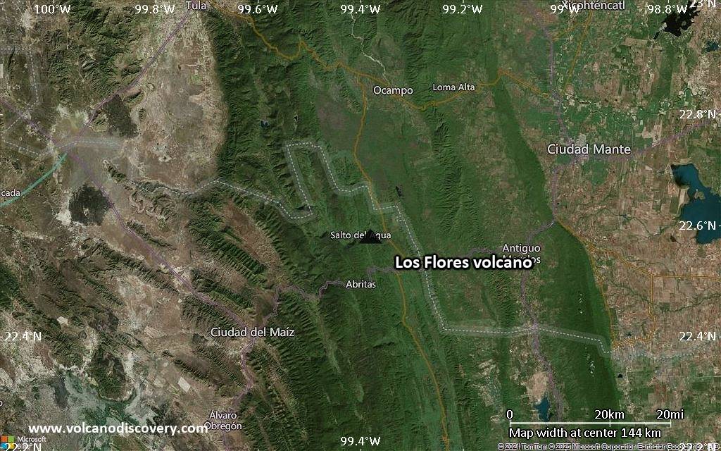 Satellite/aerial-type map of Los Flores volcano (local scale small)