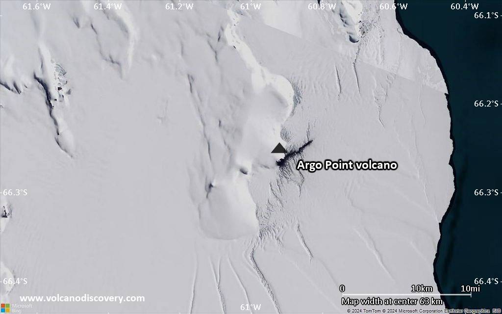 Satellite/aerial-type map of Argo Point volcano (local scale small)