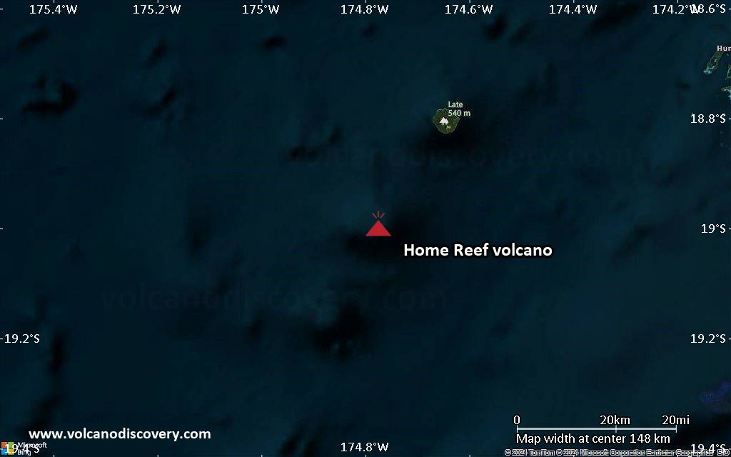Satellite/aerial-type map of Home Reef volcano (local scale small)