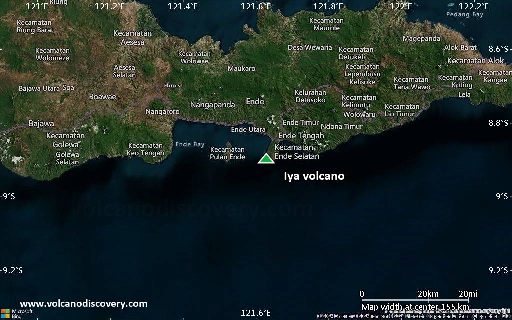 Satellite/aerial-type map of Iya volcano (local scale small)