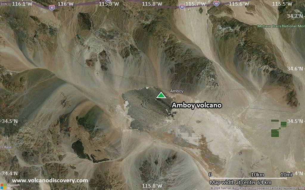 Satellite/aerial-type map of Amboy volcano (scale of 10s of km)
