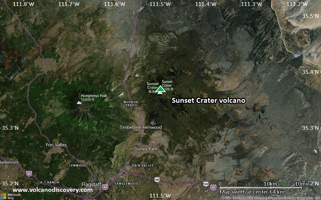 Satellite/aerial-type map of Sunset Crater volcano (scale of 10s of km)