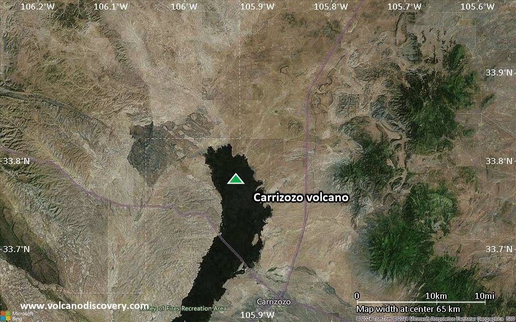 Satellite/aerial-type map of Carrizozo volcano (scale of 10s of km)
