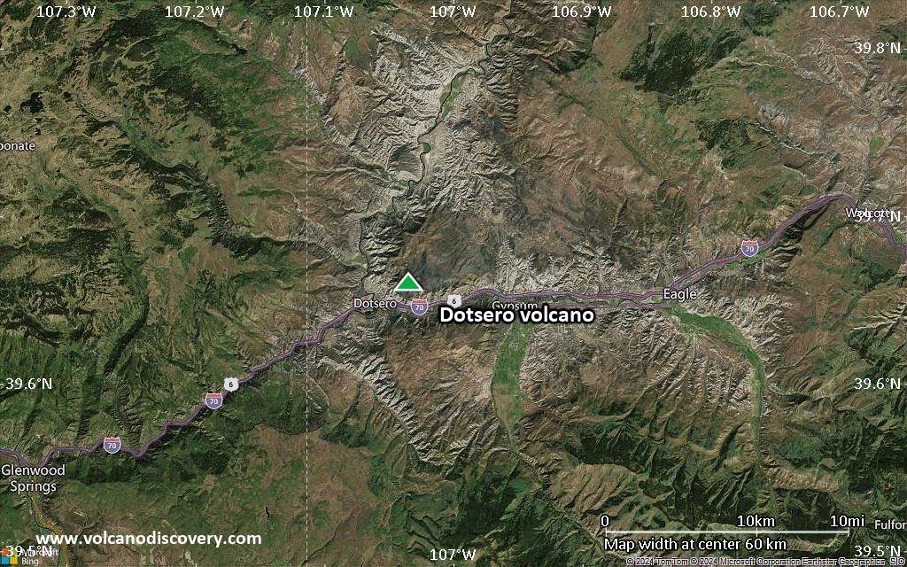Satellite/aerial-type map of Dotsero volcano (scale of 10s of km)
