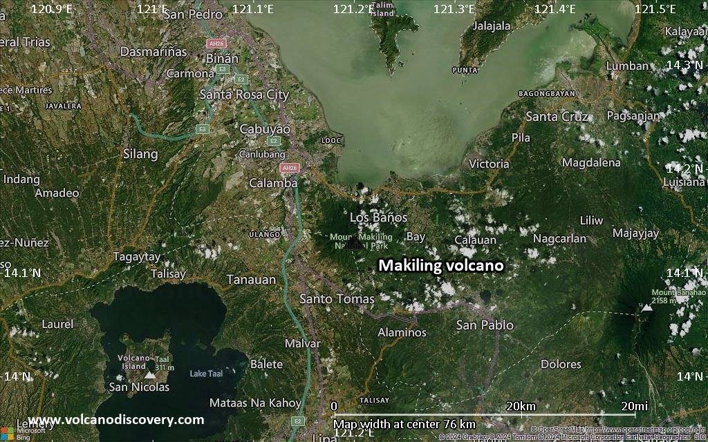 Satellite/aerial-type map of Makiling volcano (scale of 10s of km)