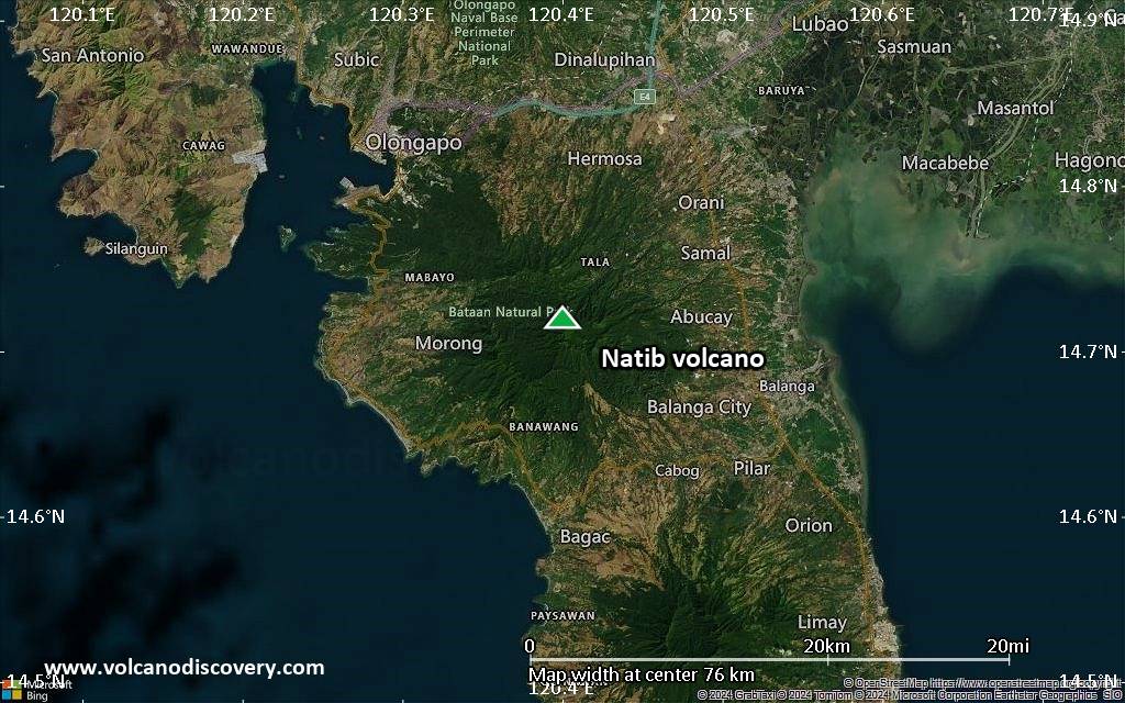 Satellite/aerial-type map of Natib volcano (scale of 10s of km)