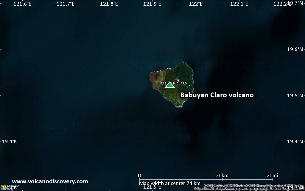 Satellite/aerial-type map of Babuyan Claro volcano (scale of 10s of km)