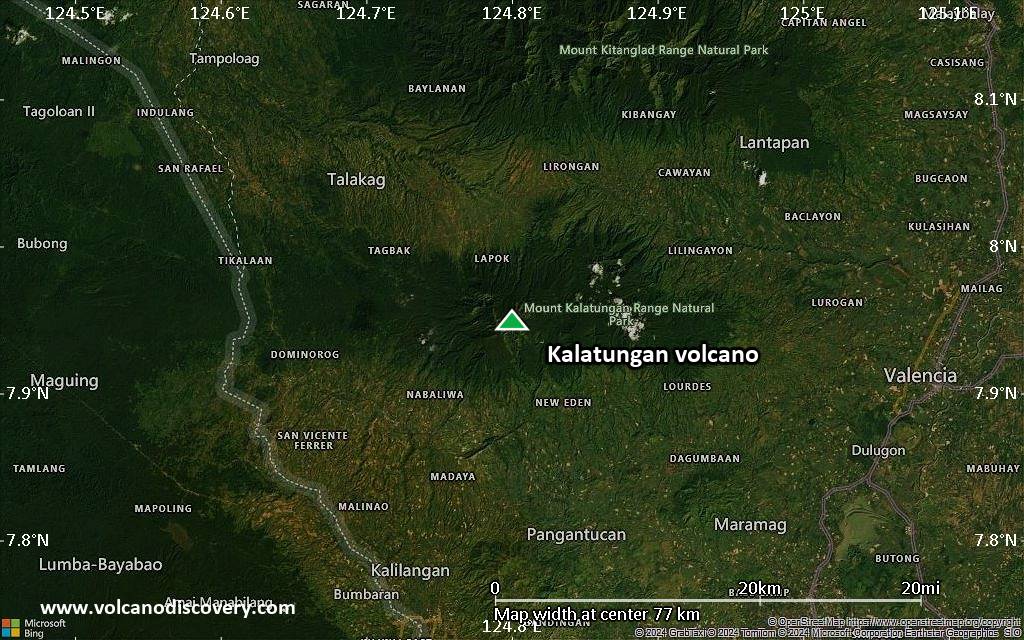 Satellite/aerial-type map of Kalatungan volcano (scale of 10s of km)