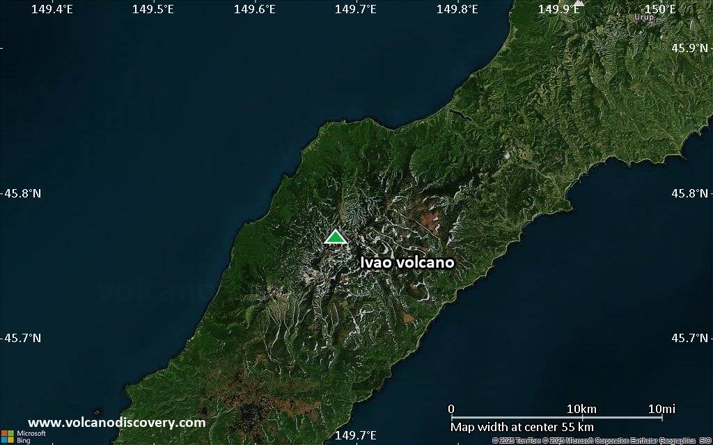 Satellite/aerial-type map of Ivao volcano (scale of 10s of km)