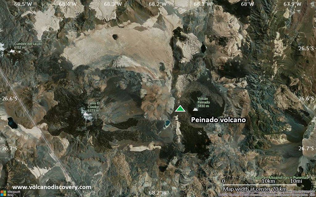 Satellite/aerial-type map of Peinado volcano (scale of 10s of km)