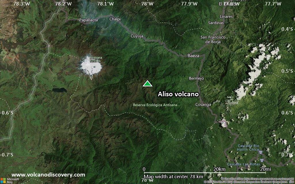 Satellite/aerial-type map of Aliso volcano (scale of 10s of km)
