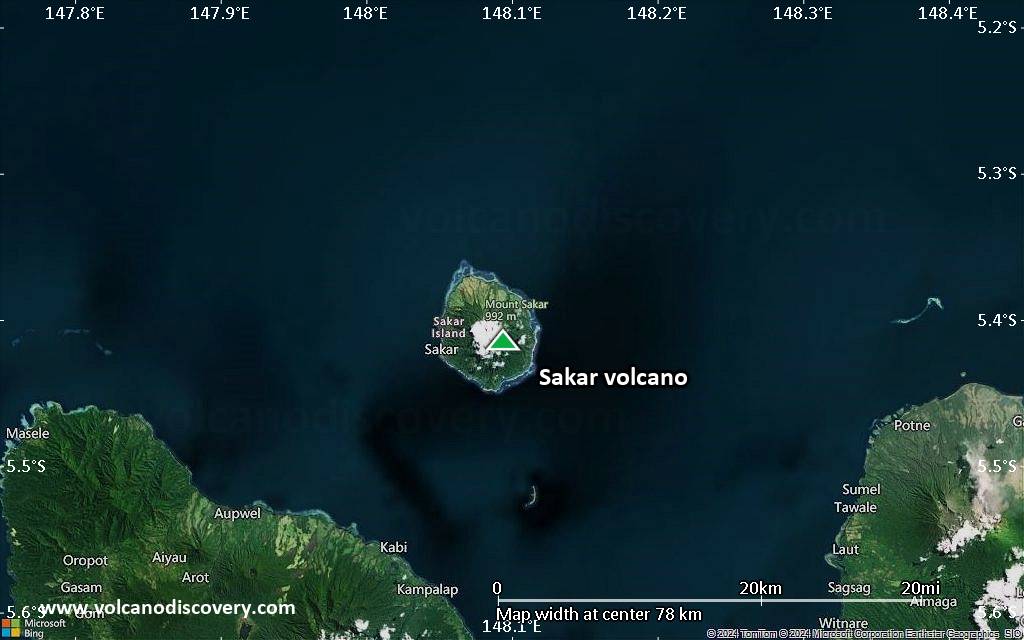 Satellite/aerial-type map of Sakar volcano (scale of 10s of km)