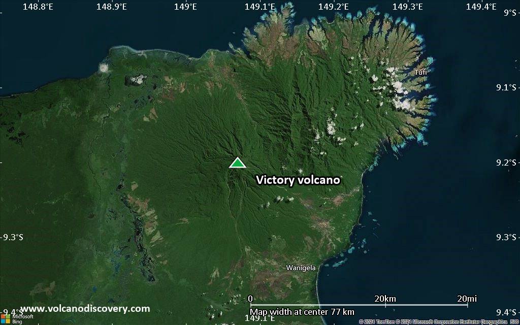 Satellite/aerial-type map of Victory volcano (scale of 10s of km)