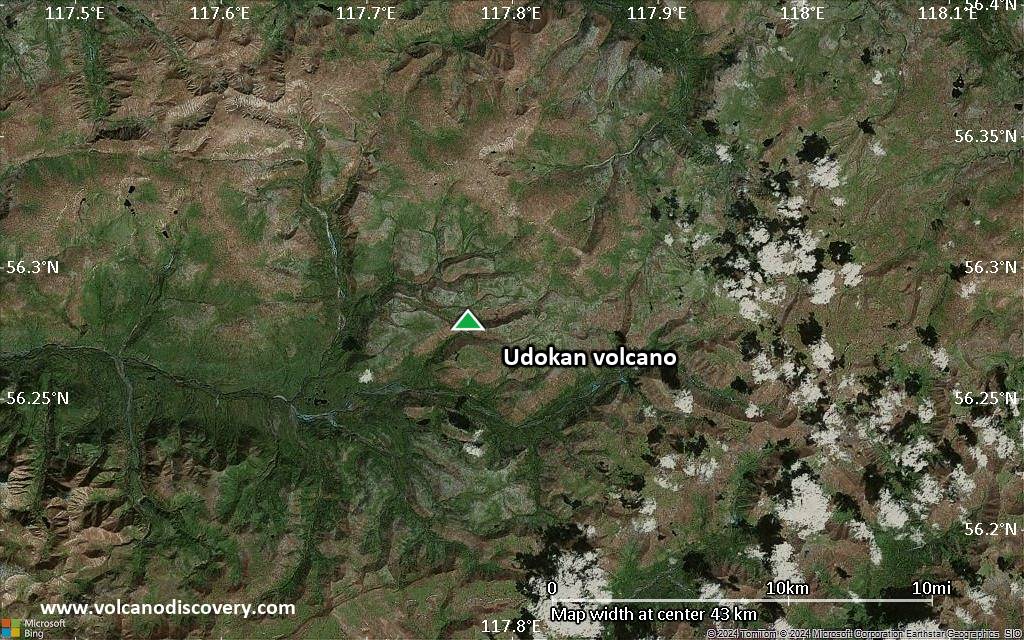 Satellite/aerial-type map of Udokan volcano (scale of 10s of km)