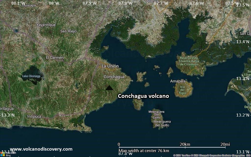 Satellite/aerial-type map of Conchagua volcano (scale of 10s of km)